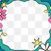 Floral frame png, transparent background doodle design