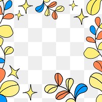 Colorful leaves frame png, doodle design transparent background