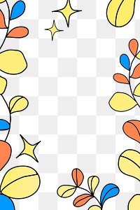 Colorful leaves png frame, doodle design transparent background