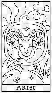 Aries png zodiac tarot card line art