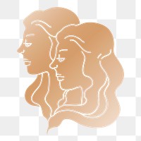 Zodiac Gemini png sticker, gold twins in transparent background