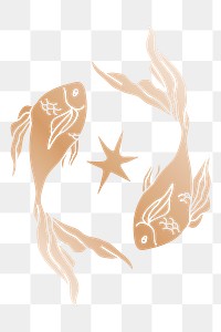 Pisces png gold clipart, doodle animal horoscope design