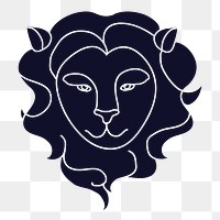 Lion png sticker, Leo zodiac black & white doodle design