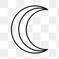 Black crescent moon png clipart, mystic line art style for planner, transparent background
