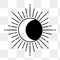 Black sun png clipart, mystic line art style for planner, transparent background