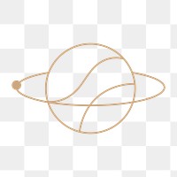 Gold Saturn png clipart, mystic line art style for planner, transparent background