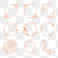 Mystic astronomy png frames set, aesthetic line art style for journal diary, transparent background