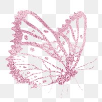 Pink glitter butterfly png design element, transparent background