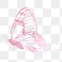Pink glitter butterfly png sticker, transparent background