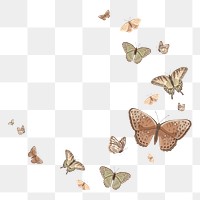 Beige butterfly png border frame, watercolor collage element,  transparent background