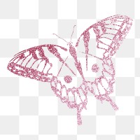 Pink glitter butterfly png collage element, transparent background