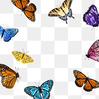 Colorful butterfly png border frame, transparent background