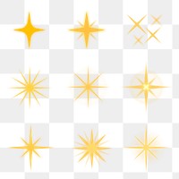 Sparkling star png sticker set, gold flat design graphic on transparent background