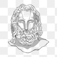 Zeus png sticker, line art drawing, Greek statue on transparent background