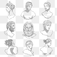 Greek gods png sticker, monoline design set on transparent background