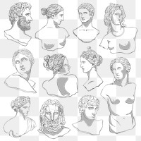 Greek gods png sticker, monoline design set on transparent background