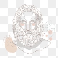 Zeus png sticker, feminine line art drawing, Greek statue on transparent background