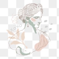 Greek goddess png sticker, Hera feminine line art drawing