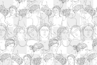 Classical sculpture png pattern background, gods line art design on transparent background