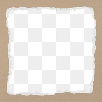 Ripped paper png frame, transparent background, brown design