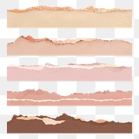 Pastel ripped paper png element clipart, textured border set on transparent background
