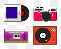 Retro entertainment media equipment png set