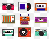 Funky vintage object pop art png sticker set