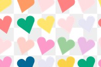 Colorful hearts pattern png, love design in transparent background