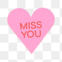 Heart shape stickers png transparent, miss you text