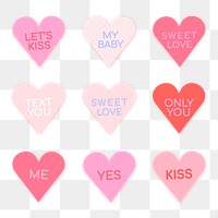 Heart shape stickers png transparent, cute love text set