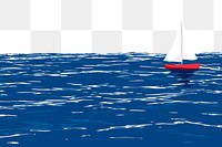 Sea scene with boat png, clip art transparent background