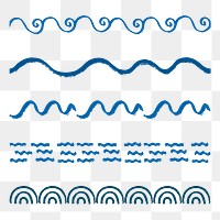 Wavy doodle border png clip art, transparent background, cute drawing design set