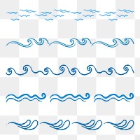 Sea wave border png sticker, transparent background, cute drawing design set
