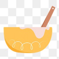 Yellow mixing bowl png, cute cartoon sticker, transparent background