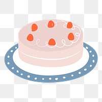 Strawberry cake png, cute cartoon sticker, transparent background