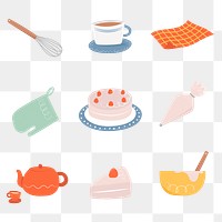 Baking tools & cakes png cute design transparent background set