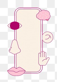 Cute png sticker frame, five senses illustration transparent background