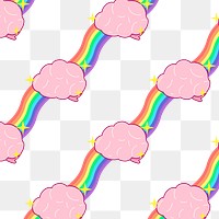 Rainbow pattern png transparent background, cute brain seamless design