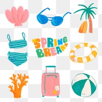 Spring break typography png stickers set, transparent background