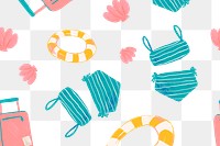 Png summer vacation doodle pattern, transparent background