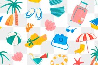 Summer vacation png doodle pattern, transparent background