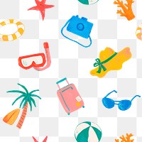 Tropical doodle png seamless pattern, transparent background