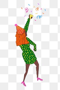 Girl & party popper png sticker, drawing illustration, transparent background