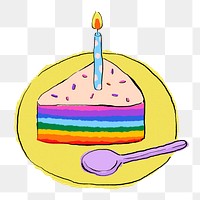 Birthday cake png sticker, drawing illustration, transparent background