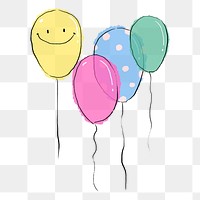 Bunch of balloons png sticker, drawing illustration, transparent background