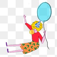 Girl holding balloon png sticker, drawing illustration, transparent background