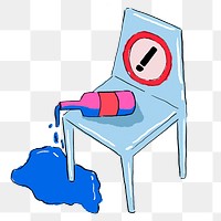 Spilled bottle png sticker, drawing illustration, transparent background