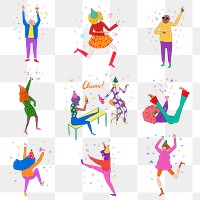 Cute party png sticker, drawing illustration, transparent background set
