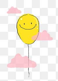 Smiley balloon & cloud png, cute drawing illustration, transparent background