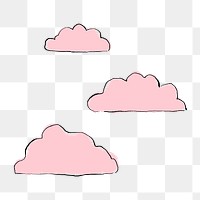 Pink cloud png, cute drawing illustration, transparent background